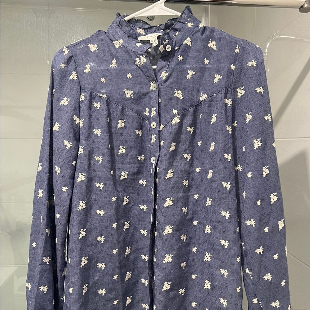 Blue Floral Button-Up Blouse